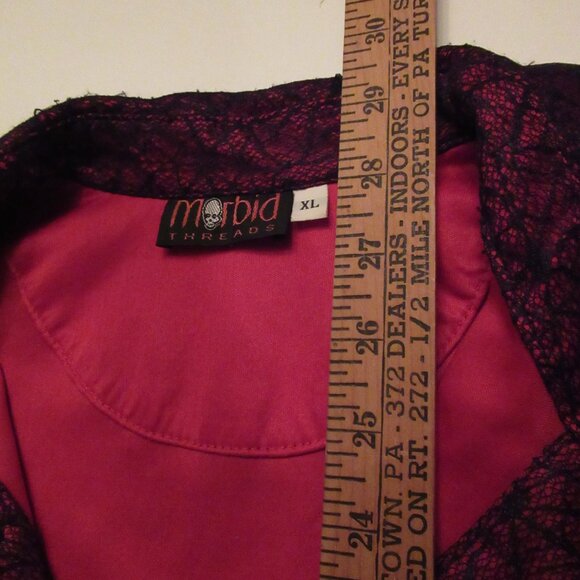 Morbid Threads Vintage Black Spiderweb Cobweb Lace Red Shirt Button Up Goth Men - Picture 14 of 14